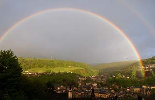 Rainbow over Hebden Bridge  -  photo: Mike Barrett of Frogs Design